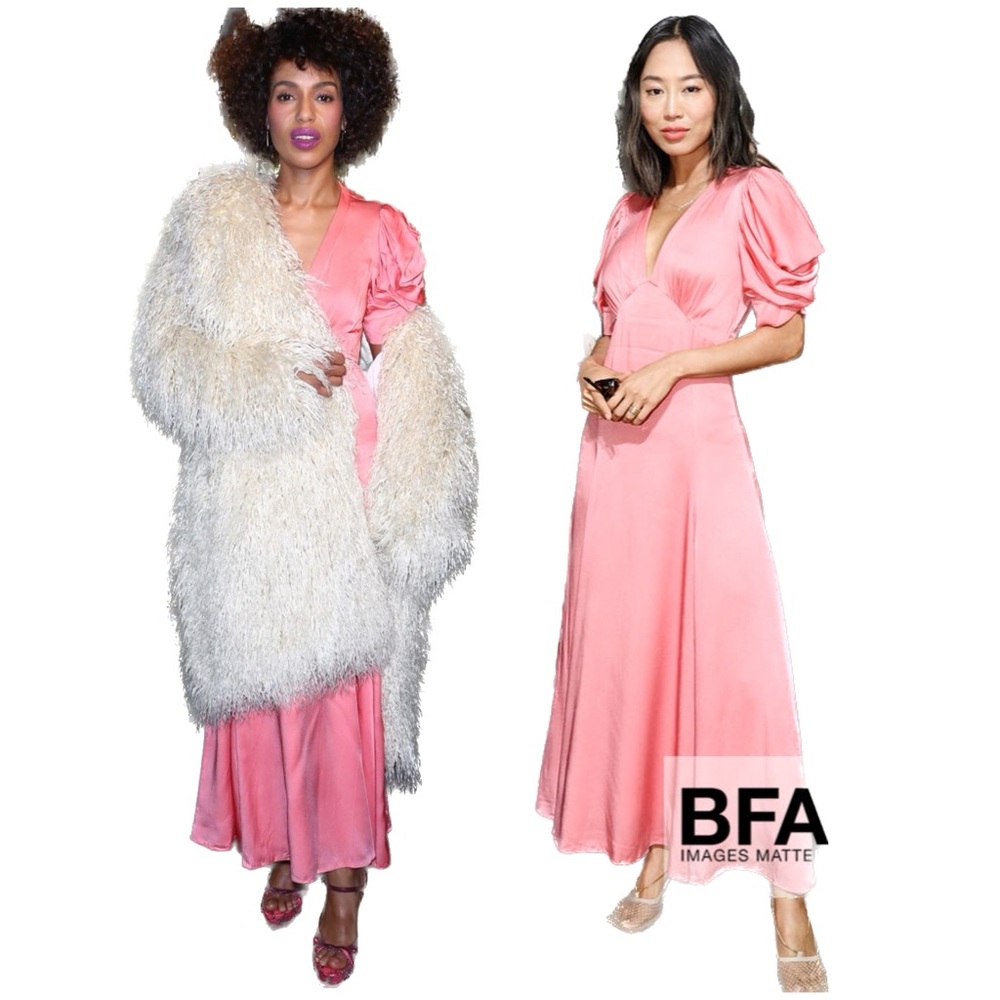 IN VOGUE! Puff-Sleeve MICHAEL KORS COLLECTION * $2290 Runway PINK Satin Dress 8 - Picture 2 of 13